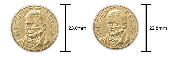 Moedas com diâmetros diferentes