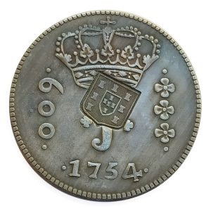 Moeda de 600 Réis 1754 - B - Carimbo - Anverso