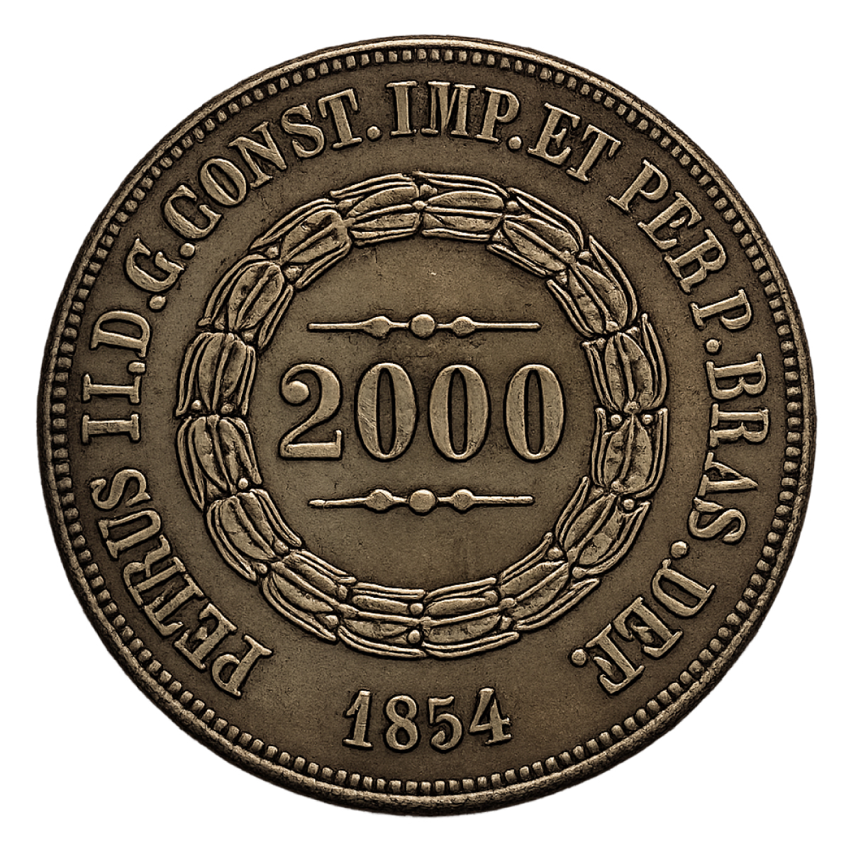 Moeda de 2000 reís de 1854 Anverso