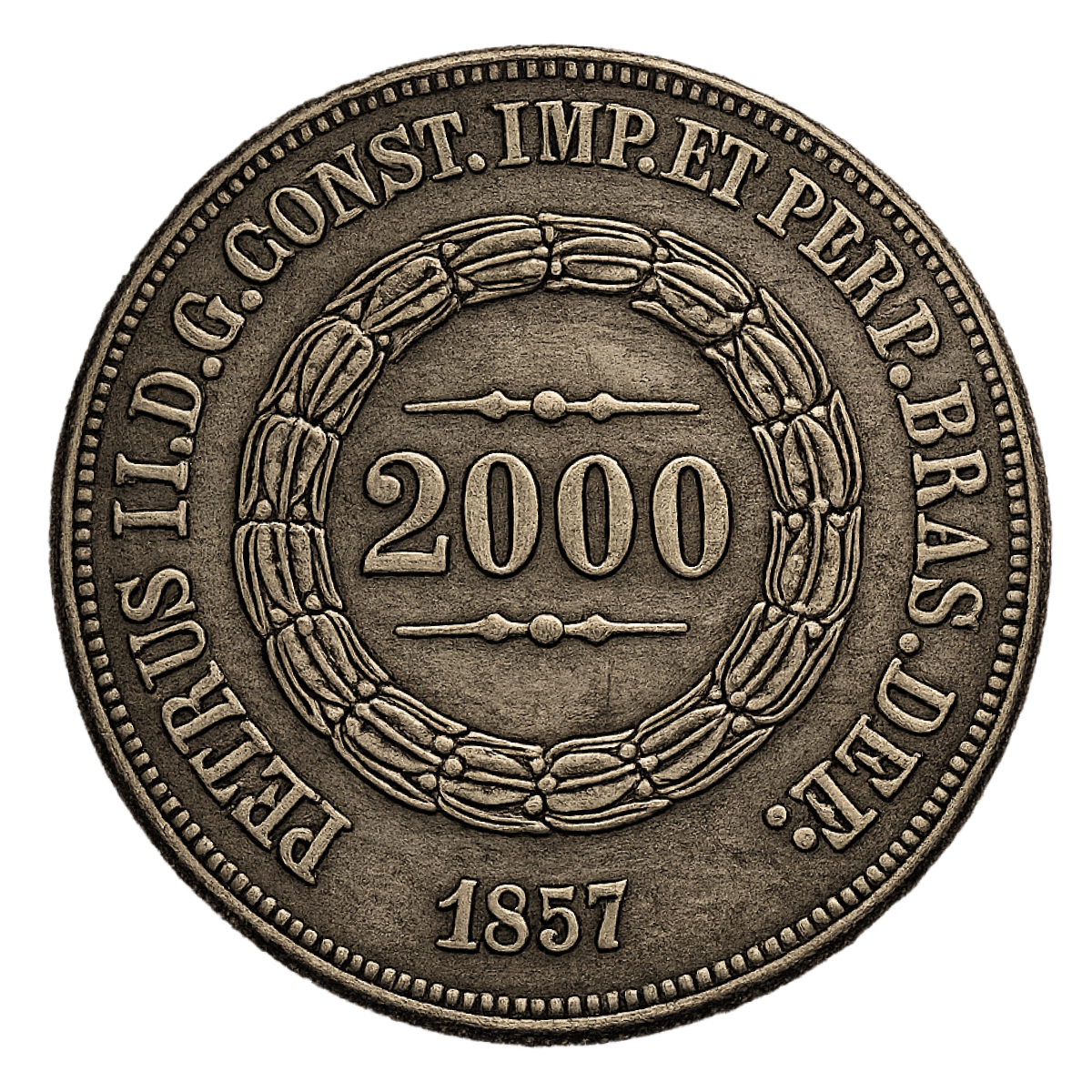 Moeda de 2000 reís de 1857 Anverso