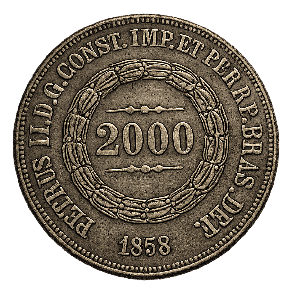 Moeda de 2000 reís de 1858 Anverso
