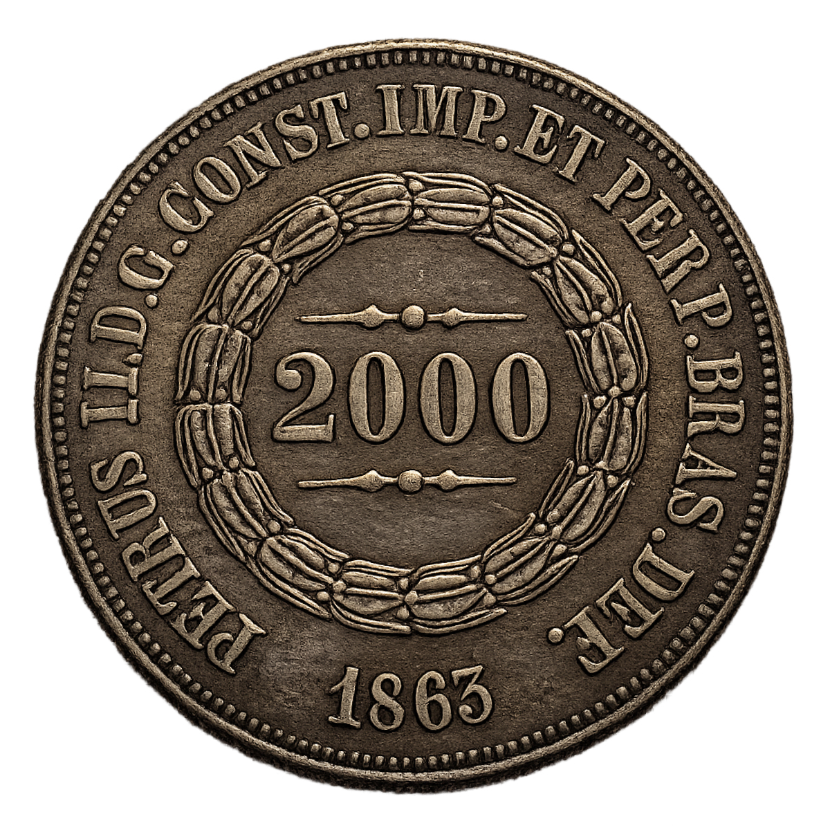 Moeda de 2000 reís de 1863 Anverso