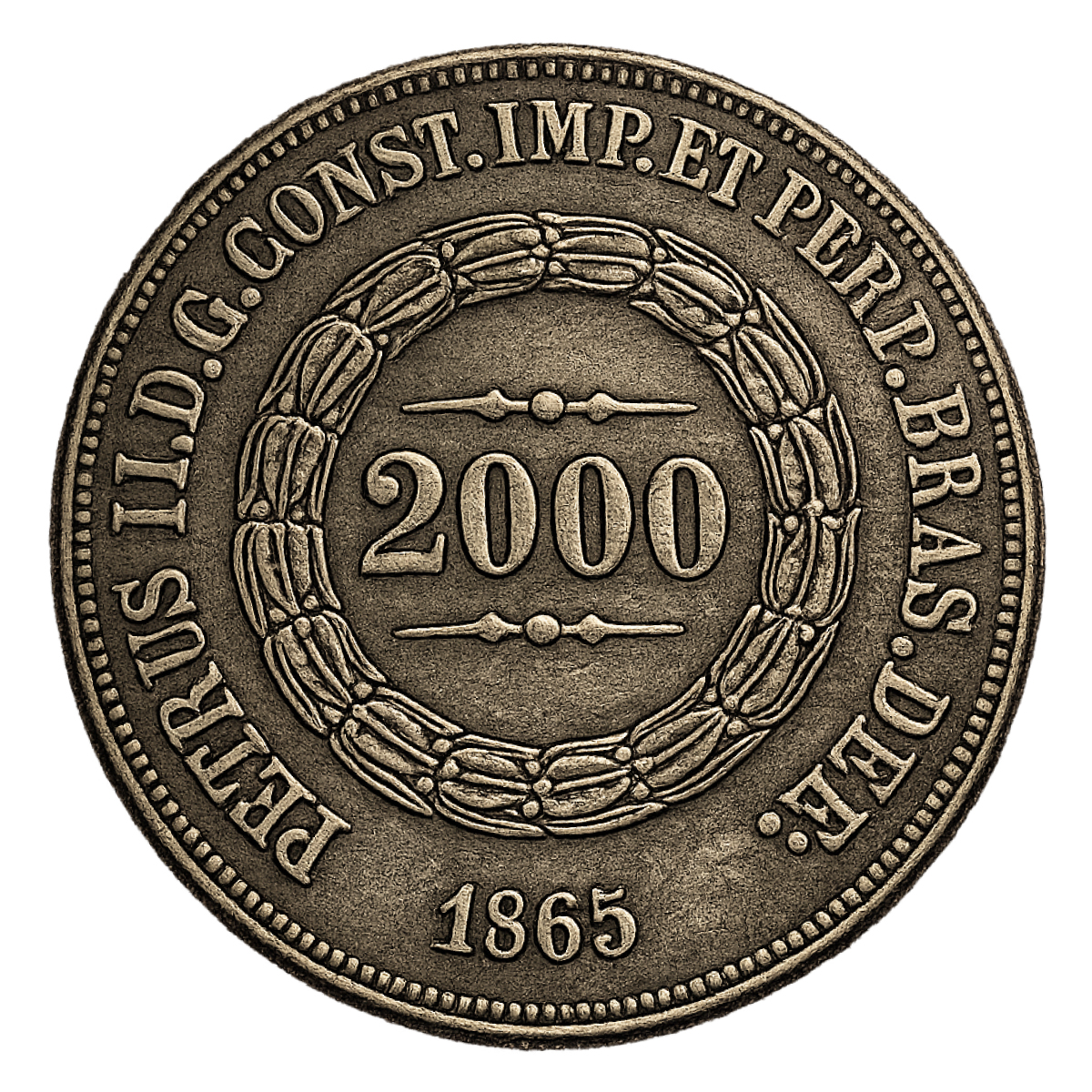 Moeda de 2000 reís de 1865 Anverso