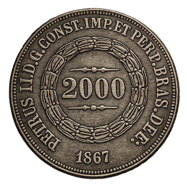 Moeda Rs 2$000 réis de 1867 37mm - Anverso