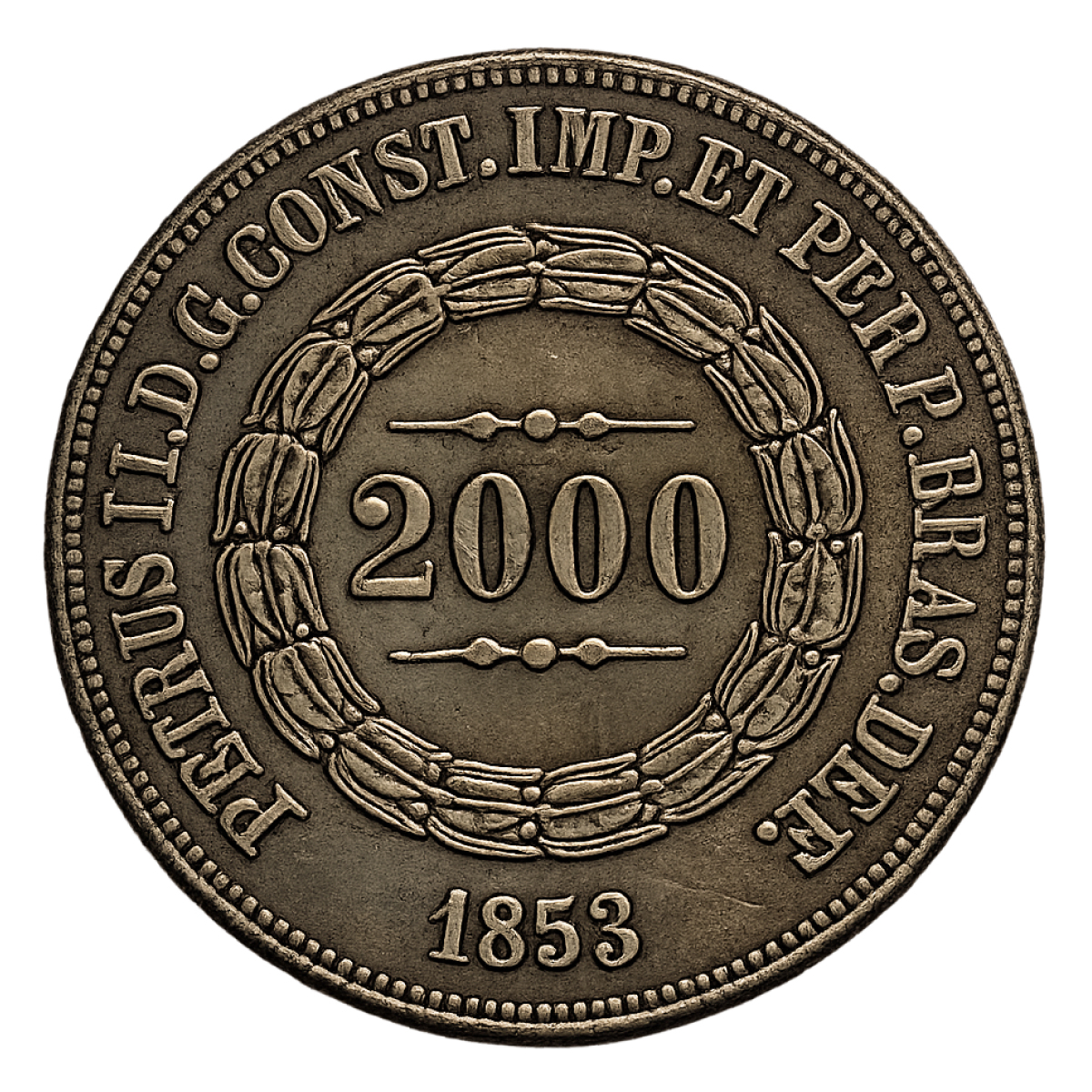 Moeda de 2000 reís de 1853 ANVERSO