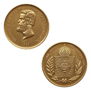 Moeda 5000 Réis 1857 - D. Pedro II - Coroa de Pérolas