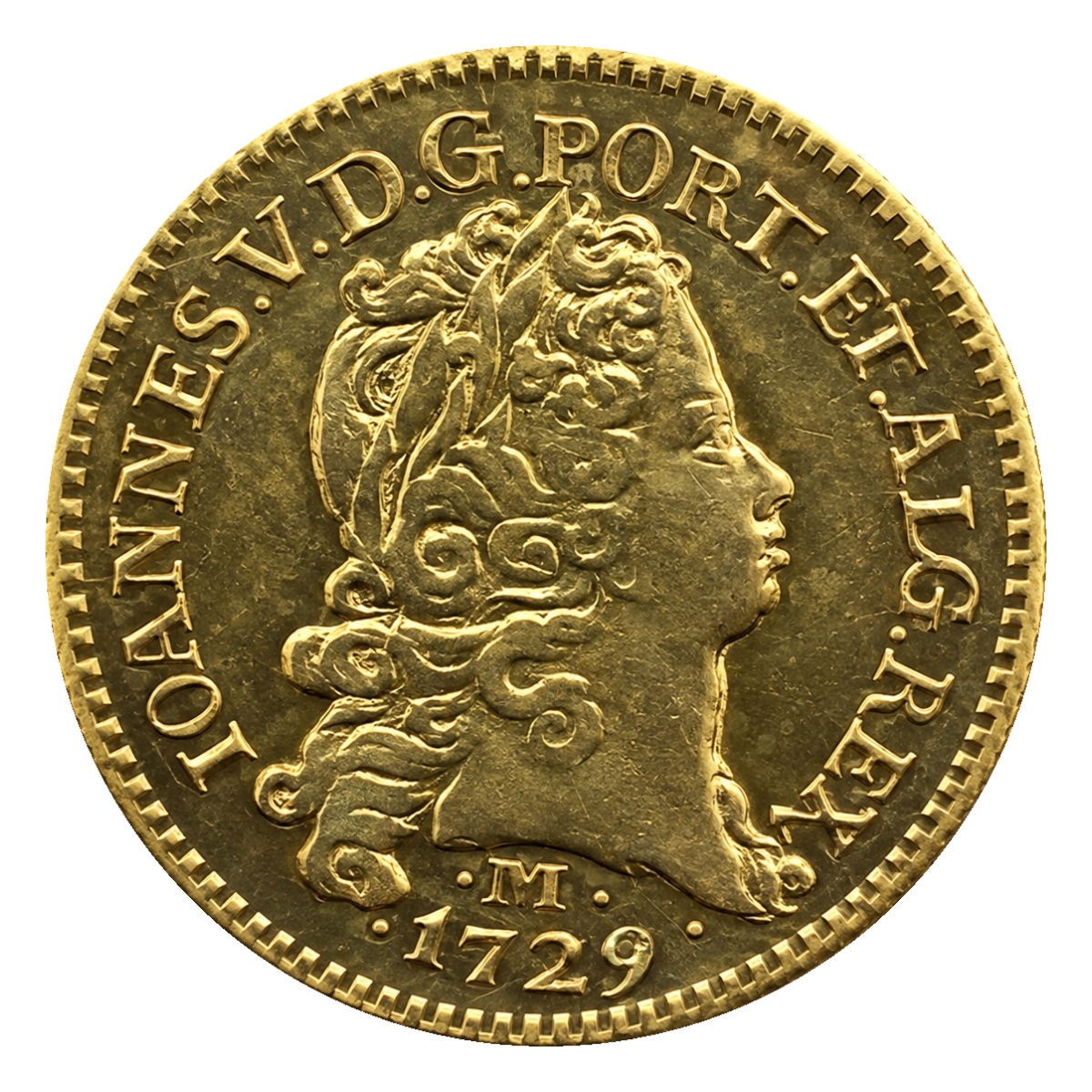 Moeda 1600 Réis 1729 - Minas Gerais - 20,0mm - Anverso