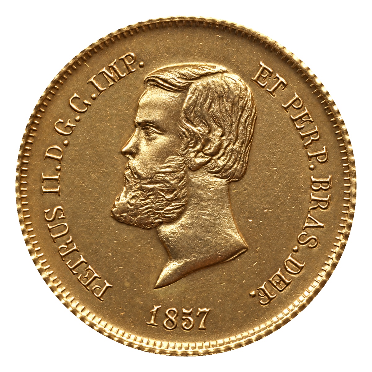 Moeda 5000 Réis 1857 - D. Pedro II - Coroa de Espinhos - Anverso