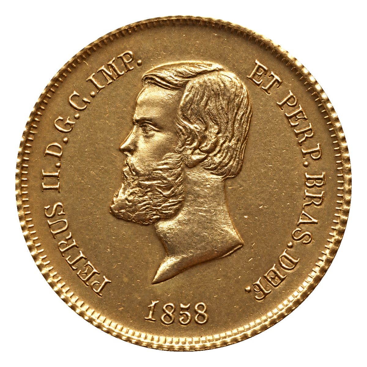 Moeda 5000 Réis 1858 - D. Pedro II - Coroa de Espinhos - Anverso