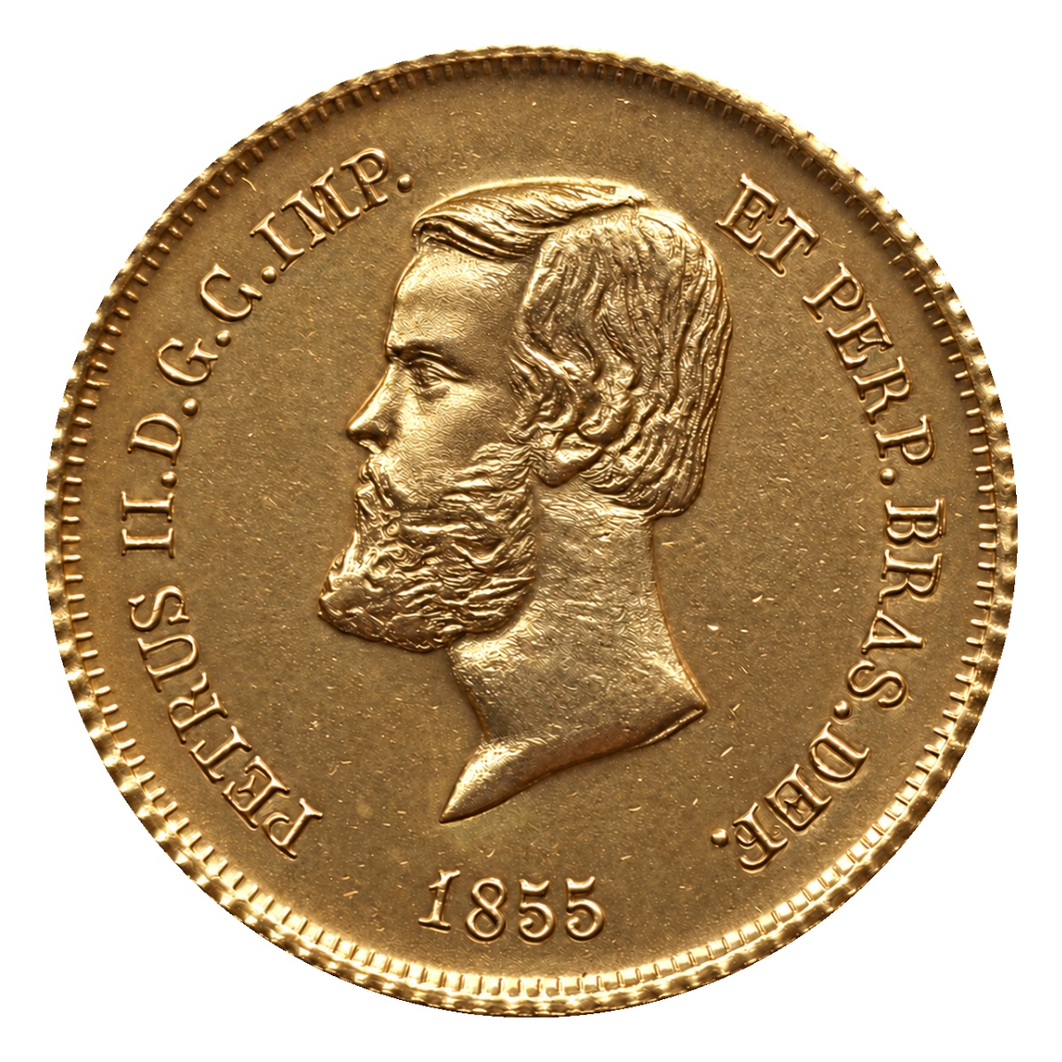 Moeda 5000 Réis 1855 - D. Pedro II - Coroa de Pérolas - Anverso